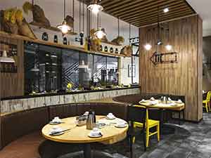 Hongkong jiumaojiu restaurant furniture-round wood table and stripe leather restaurant booth seating