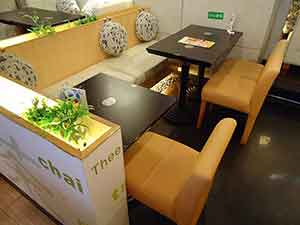 China Shenzhen RBT coffee room furniture-wood coffee table and leather dining chairs, plywood booth seating