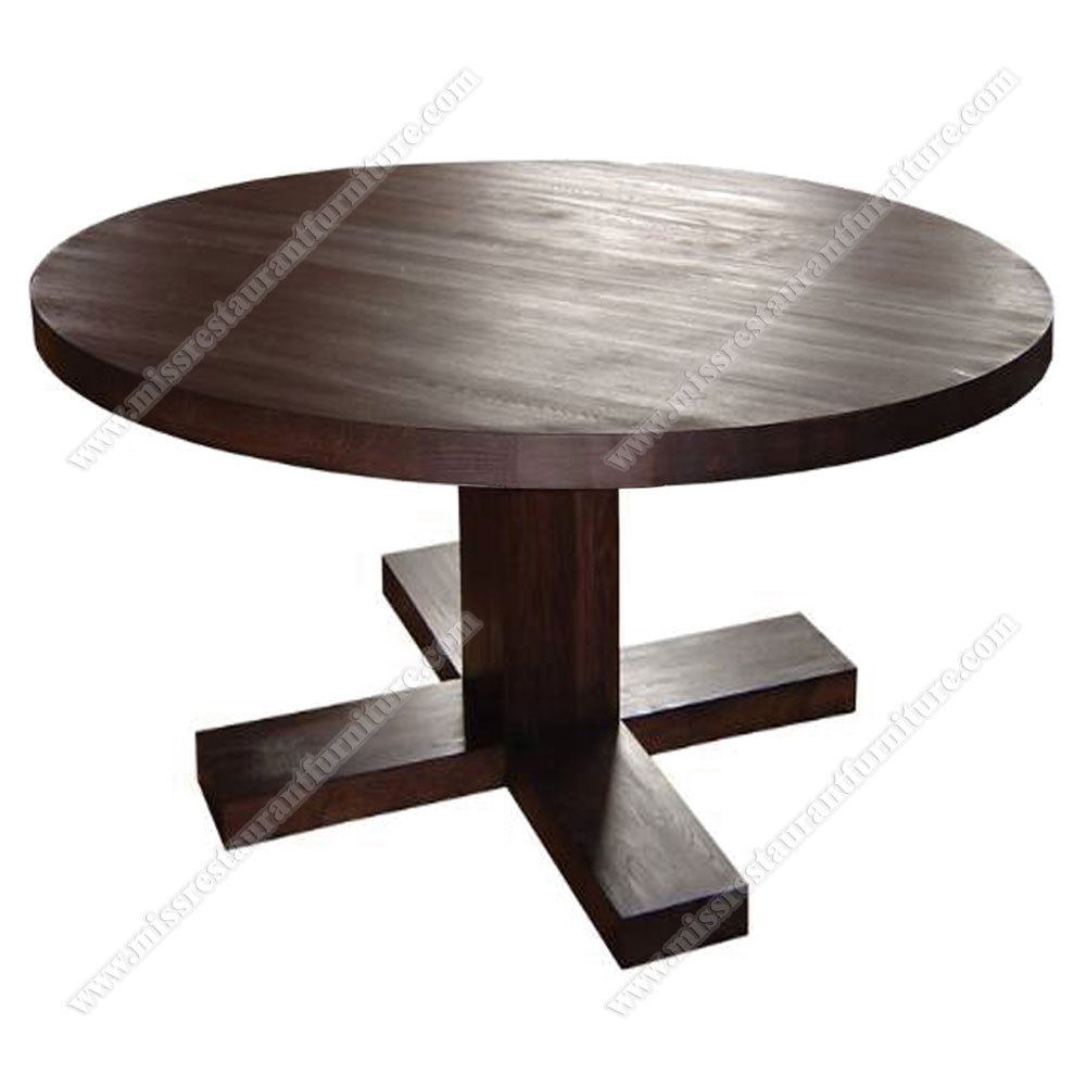 Customize 10 seat solid wooden round restaurant tables, antique birch wooden round restaurant table top with wood cross table base, wood restaurant tables 1004