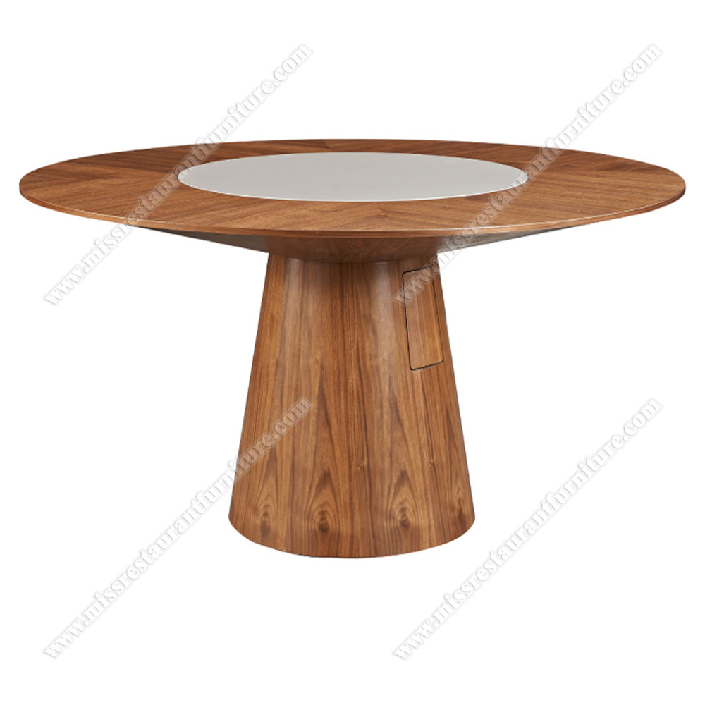 Design cafe room round solid wood dining table top with round table base, beautiful 6 seat ash wooden round cafe tables, wood restaurant tables 1007