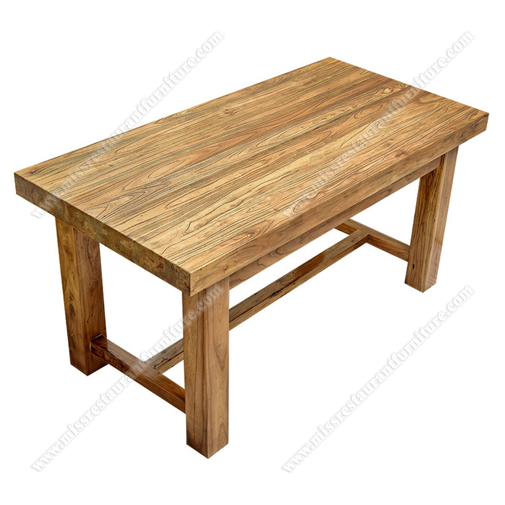 Antique natural wood color 6 seat restaurant tables, farmhouse durable birch wooden rectangle restaurant dining tables, wood restaurant tables 1013