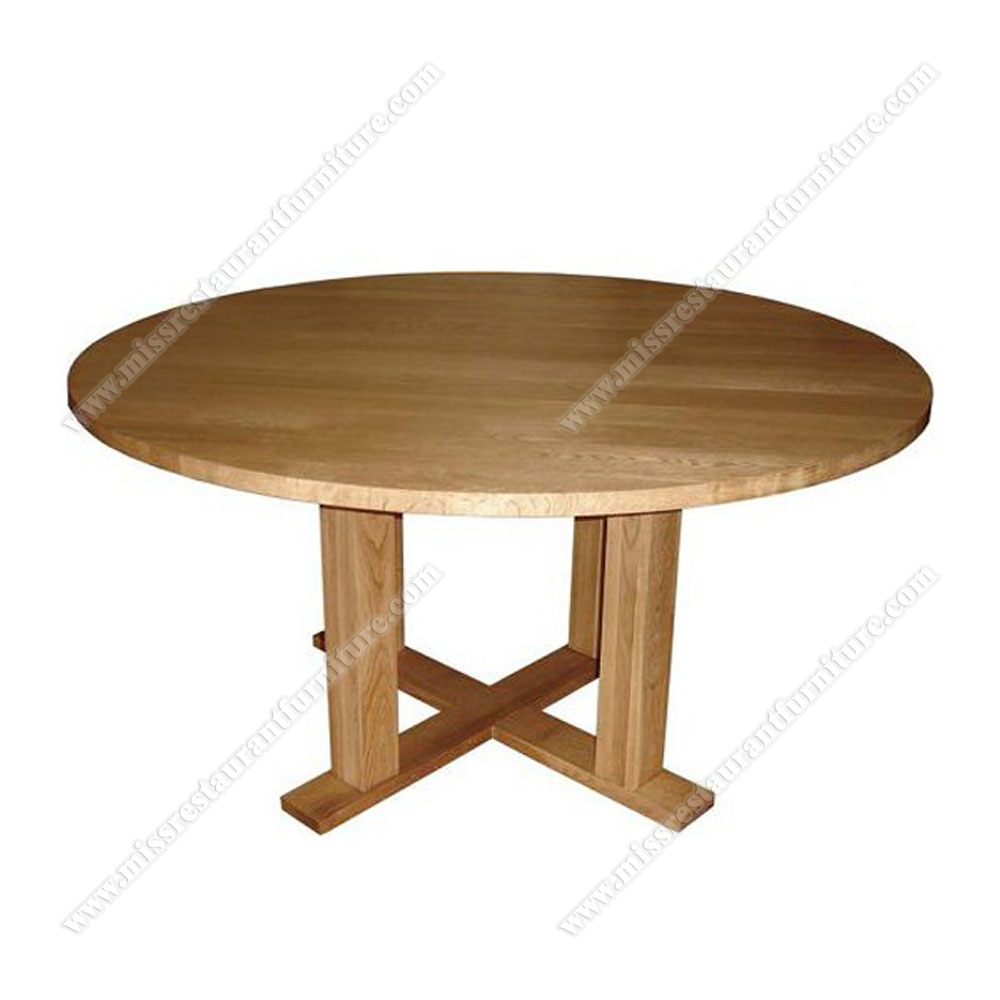 Classical vintage beech wood round bistro tables with wooden cross wood base durable wooden round dining tables, wood restaurant tables 1023