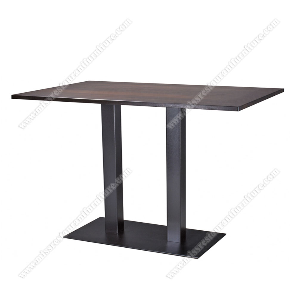 Customize dark color diner laminate with MDF cheap dining room table top with square black iron table legs, wood restaurant tables 1110