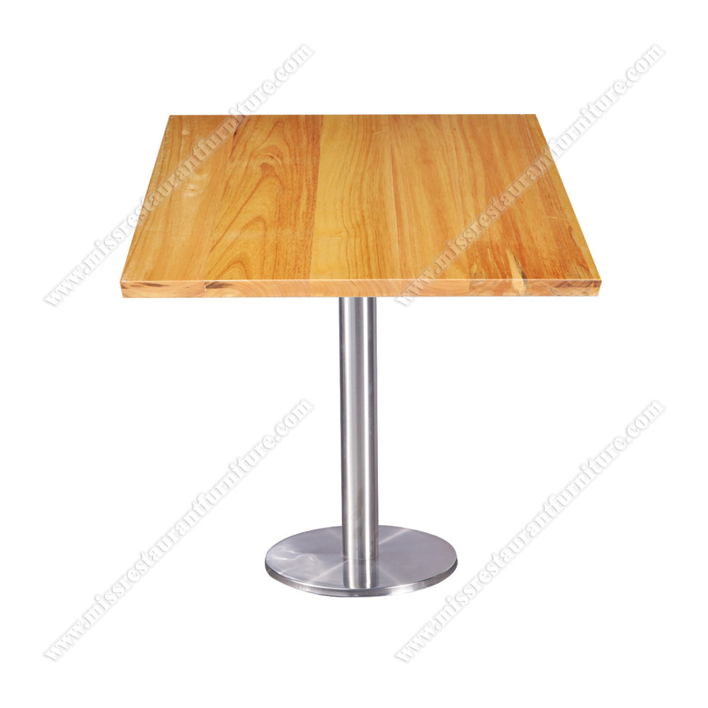 Customize 60cm square MDF and laminate/wooden coffee tables top with stainless steel table base, wood restaurant tables 1202