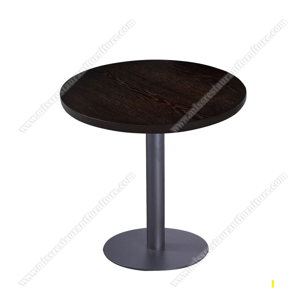 Cheaper 2 seater round MDF and laminate black color dining tables top with round iron table base, wood restaurant tables 1207