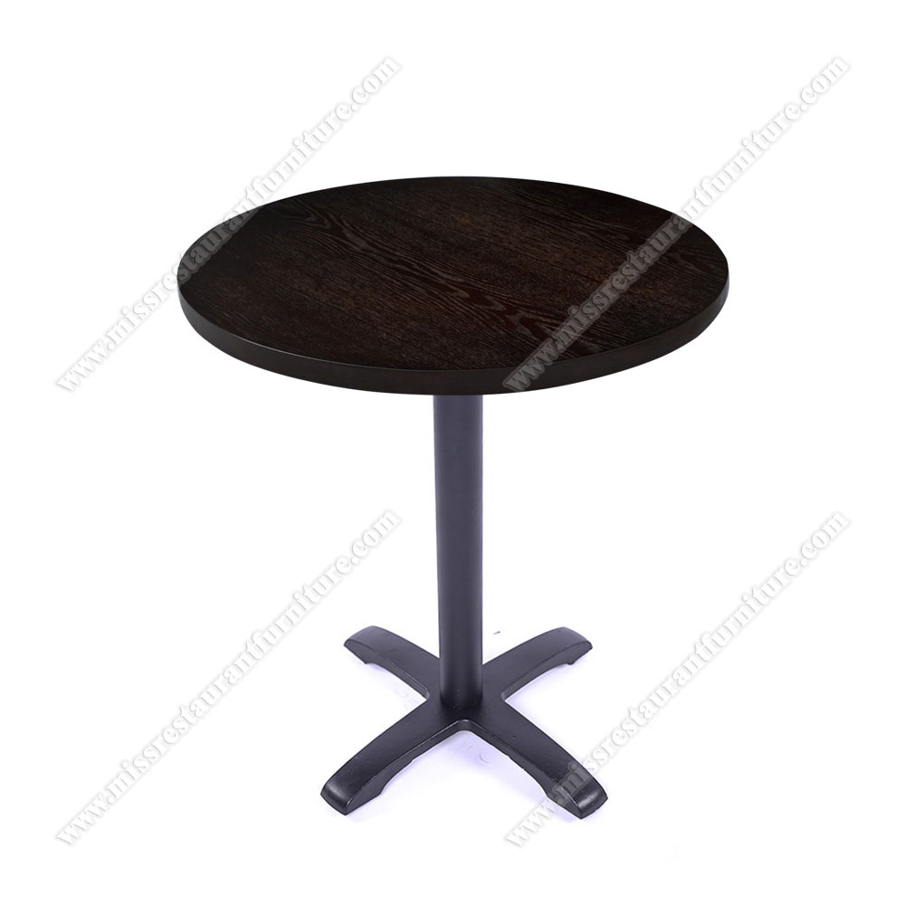 Fireproof laminate with MDF round fast food dining tables top with cross shape iron table base, wood restaurant tables 1208