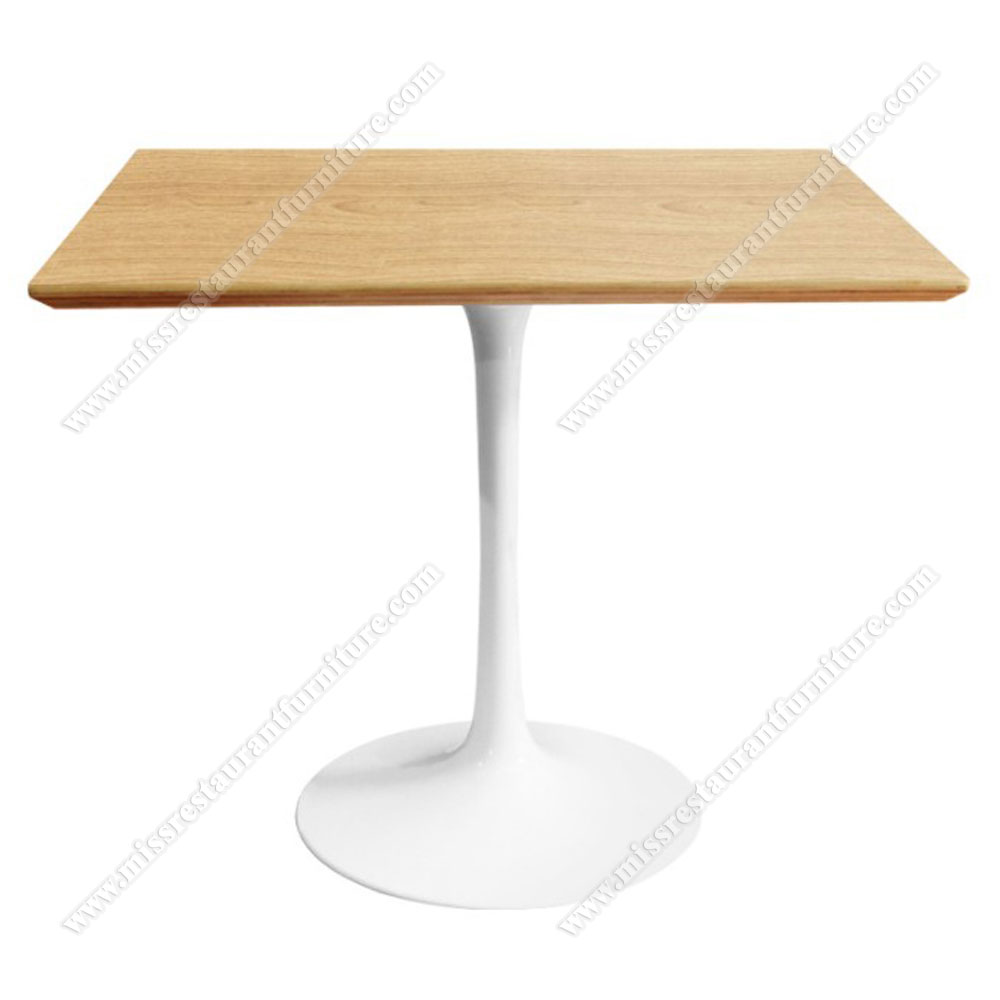 Natural color solid rubber wood square modern cafe table/bistro tables top with white tulip table legs, wood restaurant tables 1216