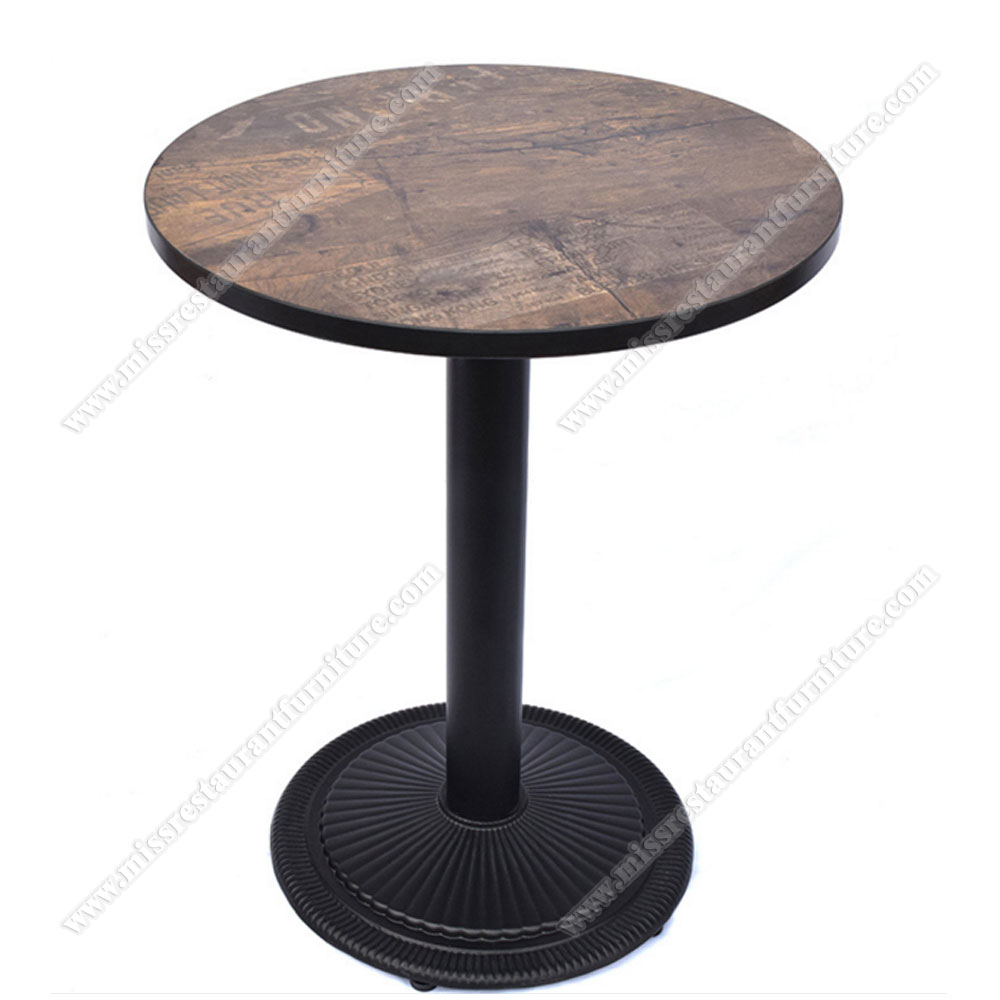 Antique design diner round plywood with laminate restaurant tables with chrysanthemum iron table base, wood restaurant tables 1218