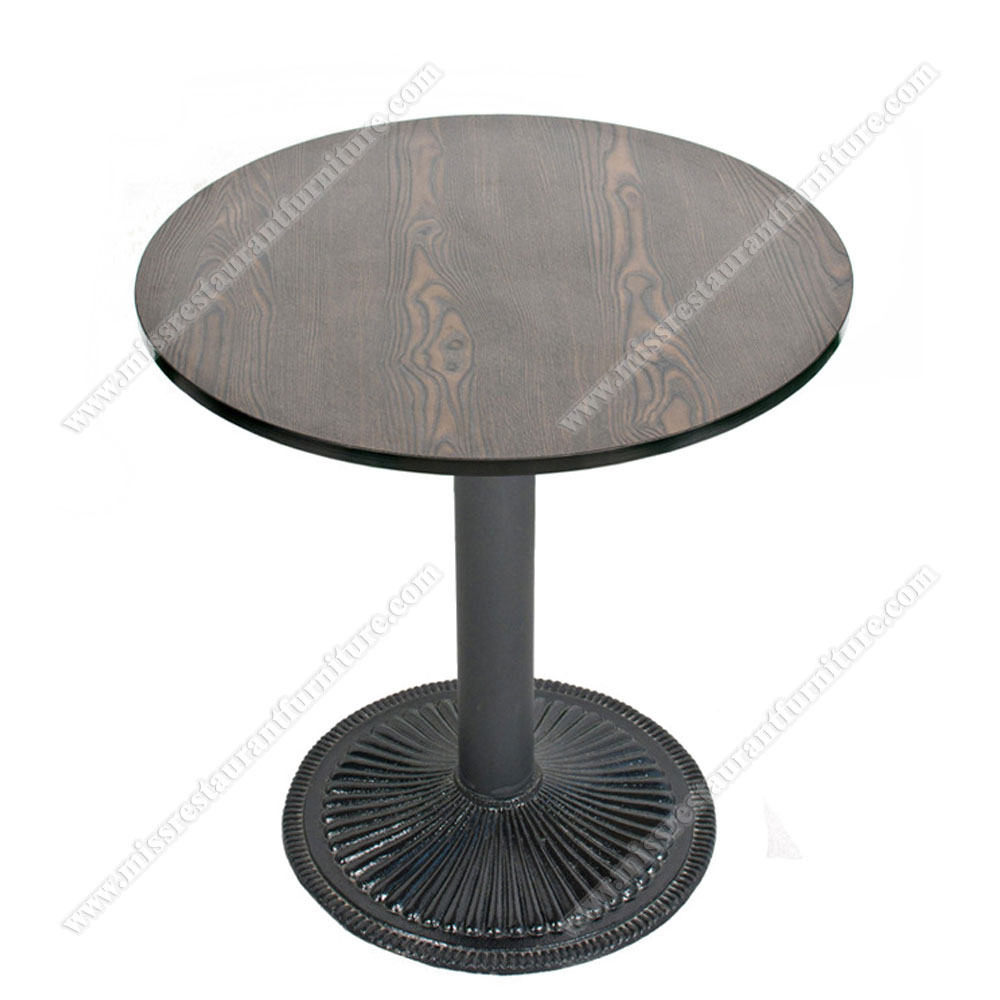 Coffee room round fireproof laminate with plywood dark color retro cafe tables with chrysanthemum iron table base, wood restaurant tables 1219