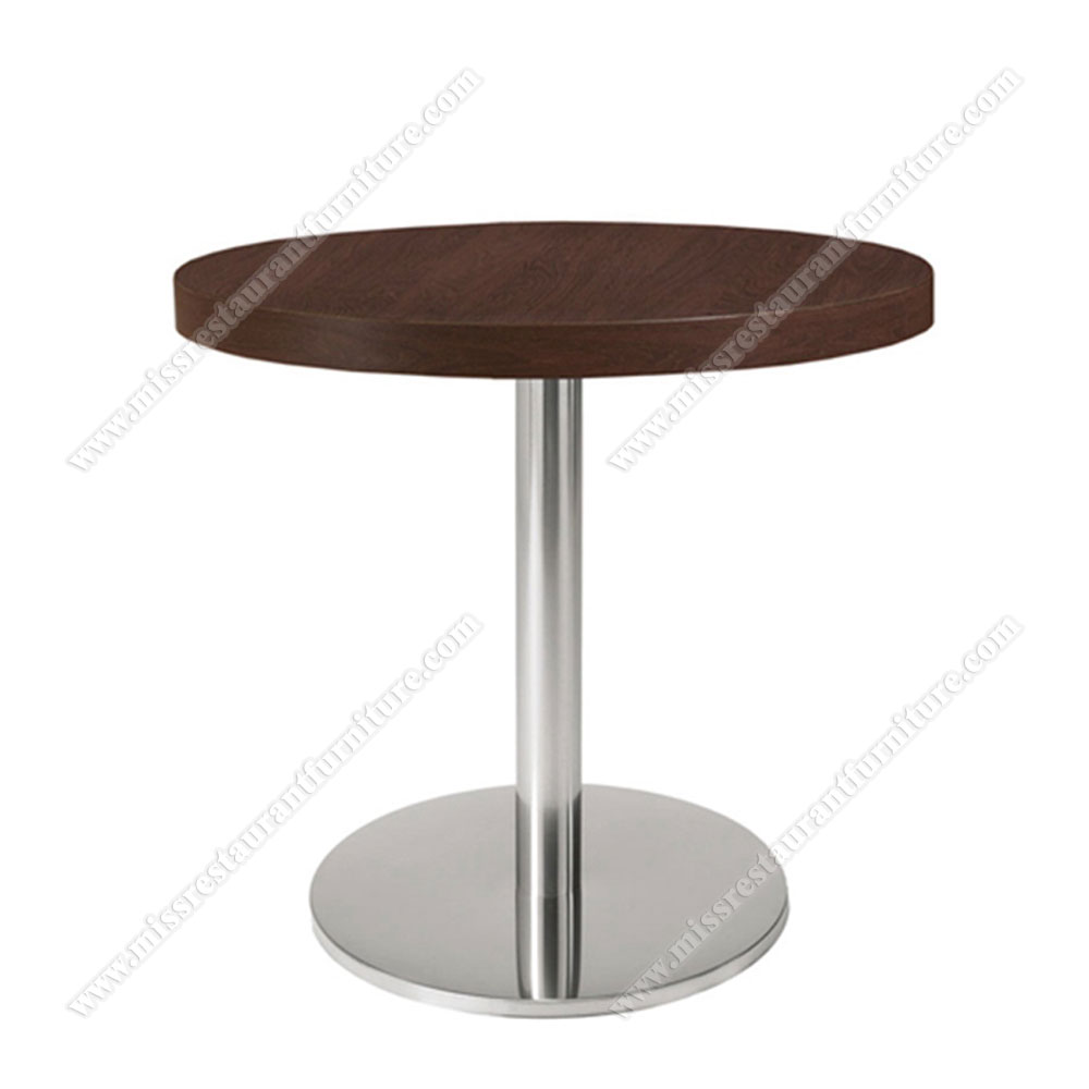 Bistro/fast food small 2 seater MDF with laminate round dining tables top and round steel table base, wood restaurant tables 1221