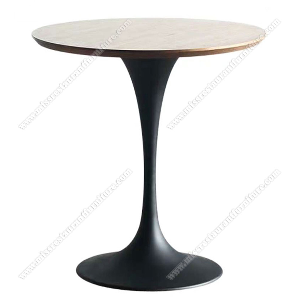 Modern design smooth round solid wood 60cm oak restaurant tables top with black tulip iron table legs, wood restaurant tables 1224