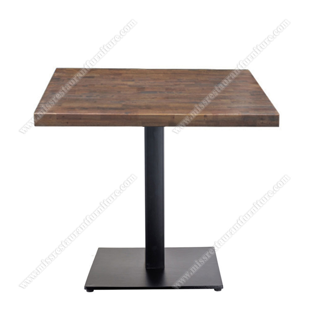 Retro design square rustic solid wood fast food/cafeteria dining tables with square iron table base, wood restaurant tables 1234