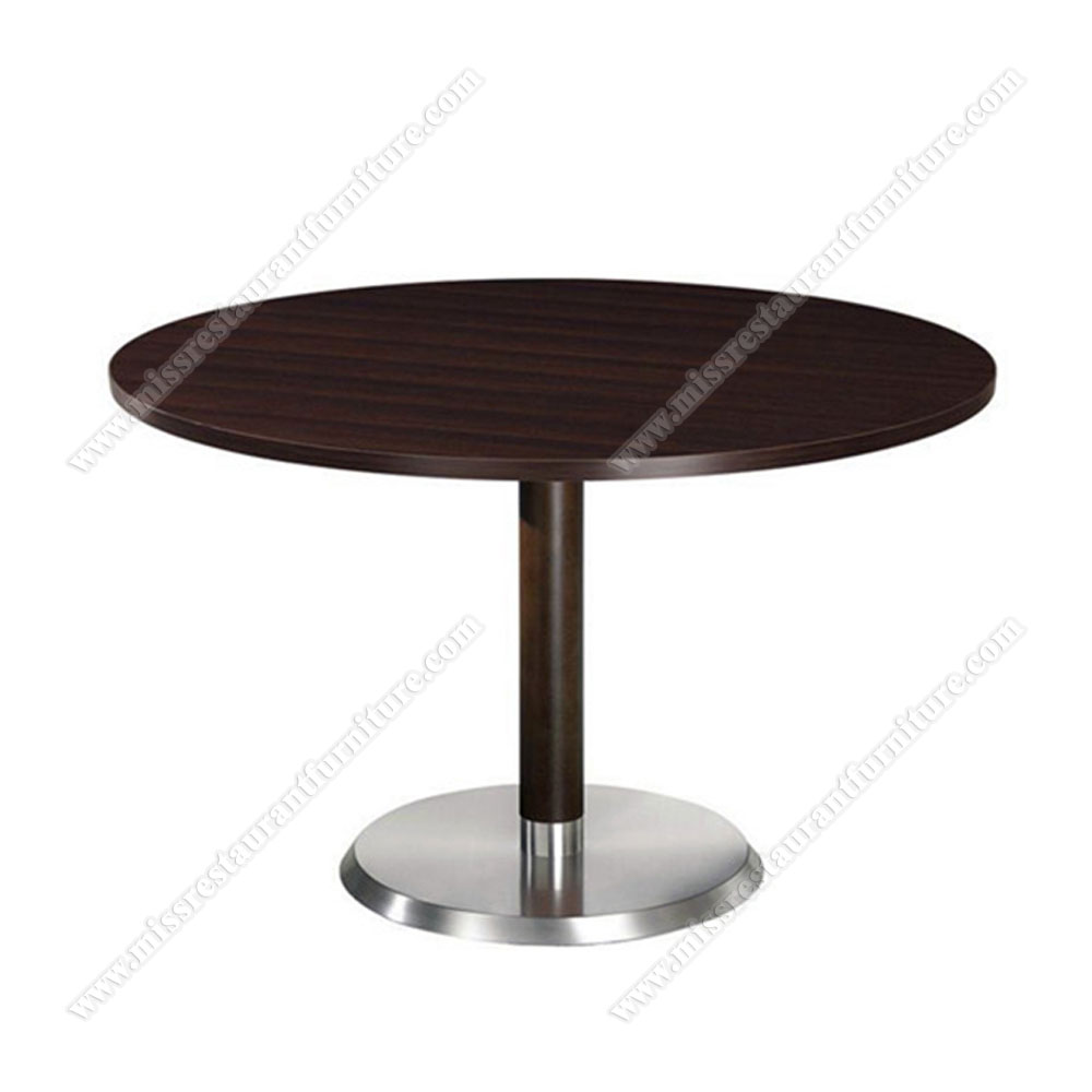 High quality black color modern 70/80/90cm MDF round bistro dining table with round steel table legs, wood restaurant tables 1239