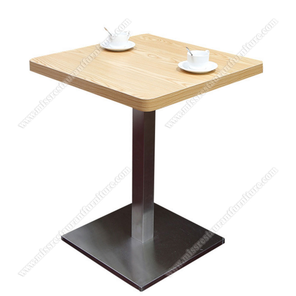 Fast food room/cafeteria cheap small square 2 seat plywood dinning table with steel table base, wood restaurant tables 1240