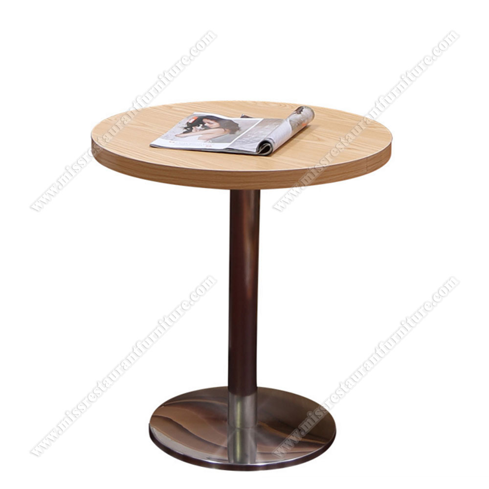 Wholesale modern round plywood with fireproof laminate cafe room tables with round steel table base, wood restaurant tables 1241