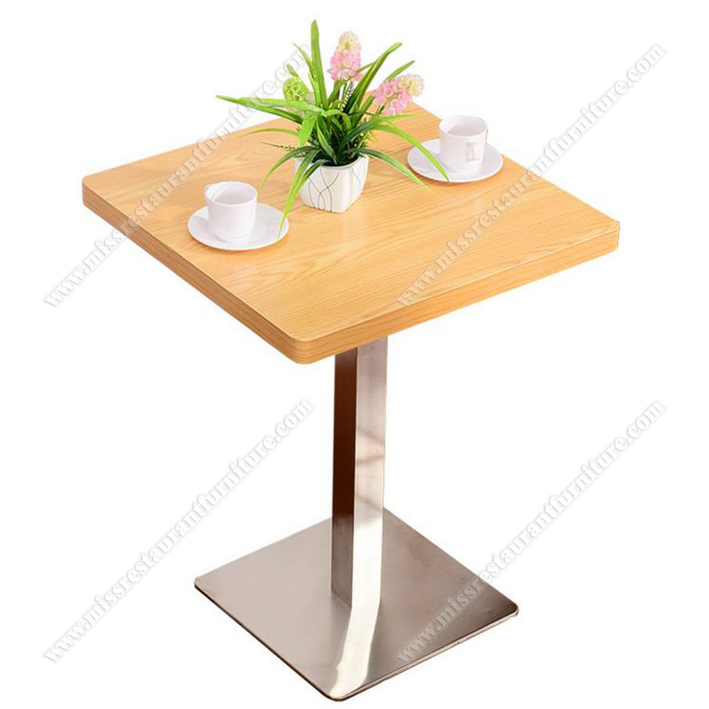 Cheaper square restaurant/cafe room MDF cafe tables with stainless steel table legs, wood restaurant tables 1242