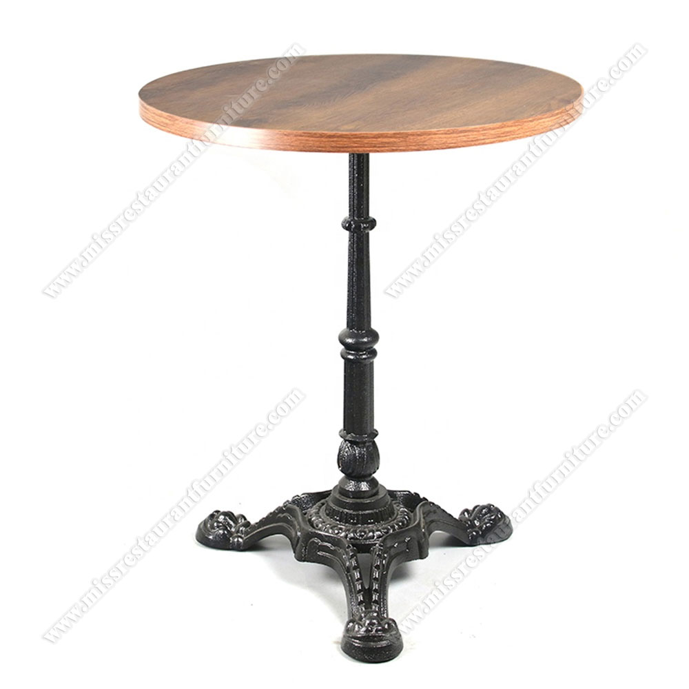 Classical restaurant round fireproof MDF dining table with retro cast iron table legs, wood restaurant tables 1243