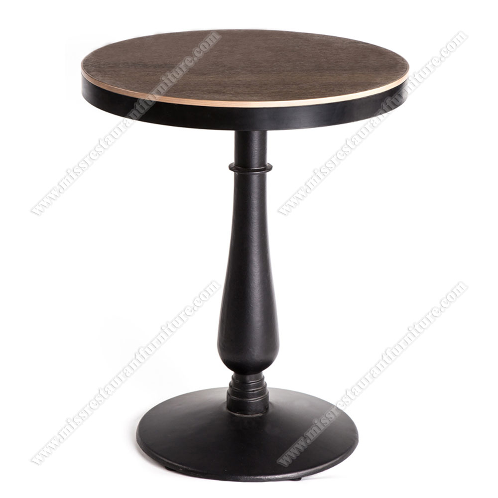 Cheaper small walnut color retro round plywood dining tables and round retro iron table legs, wood restaurant tables 1244