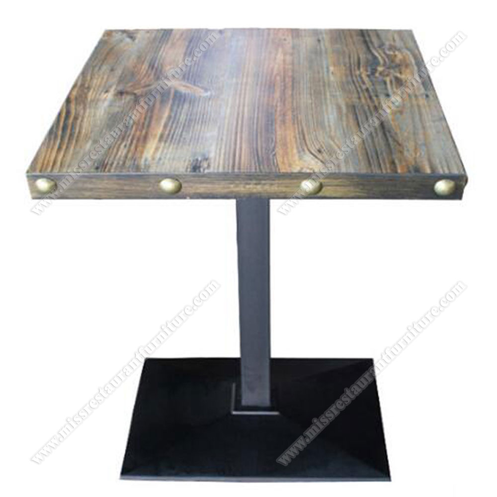 Antique design with copper nails decor square plywood diner table and iron square table base, wood restaurant tables 1245