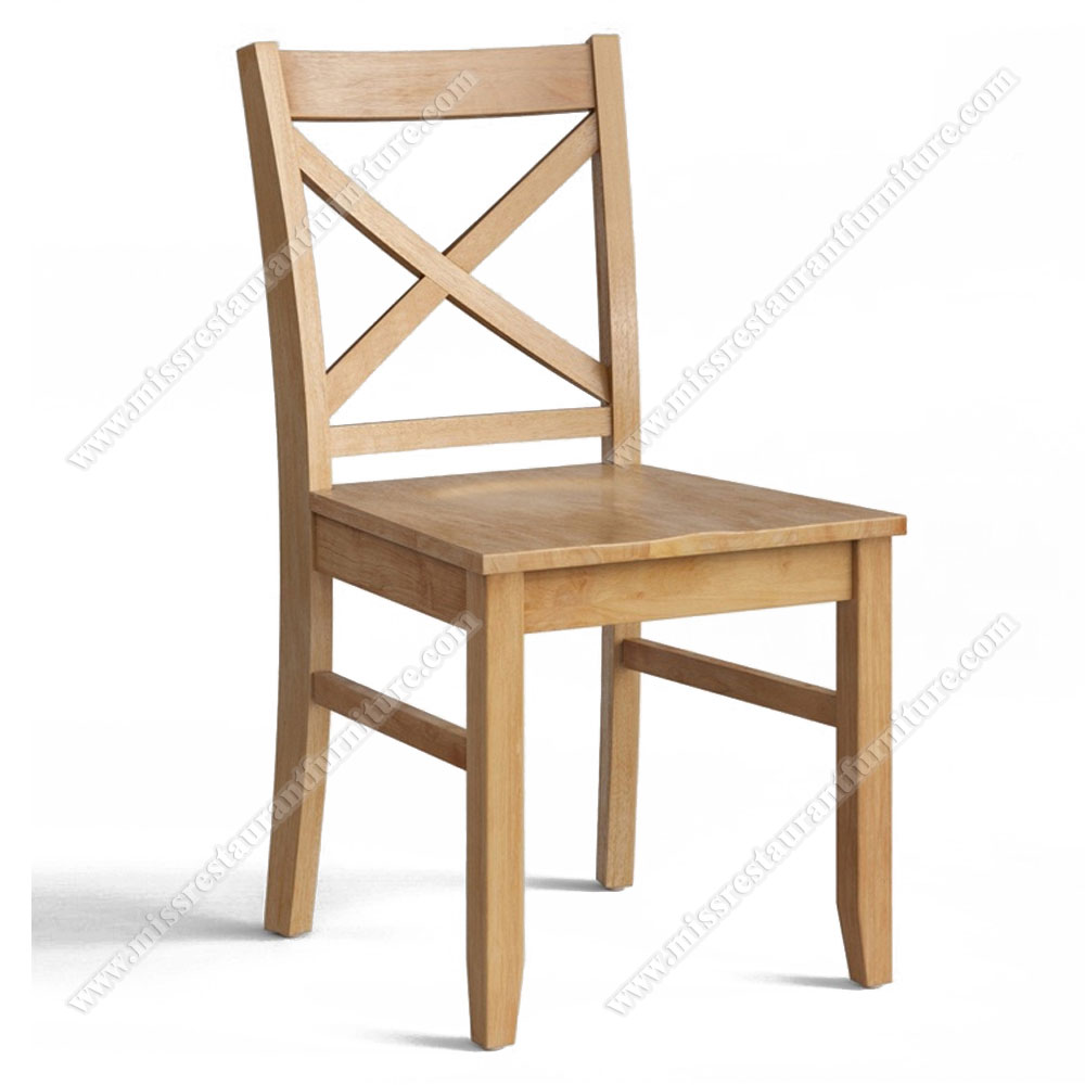 Factory price rustic wood crossing back solid birch wooden restaurant dining chairs, solid wood restaurant chairs 2004