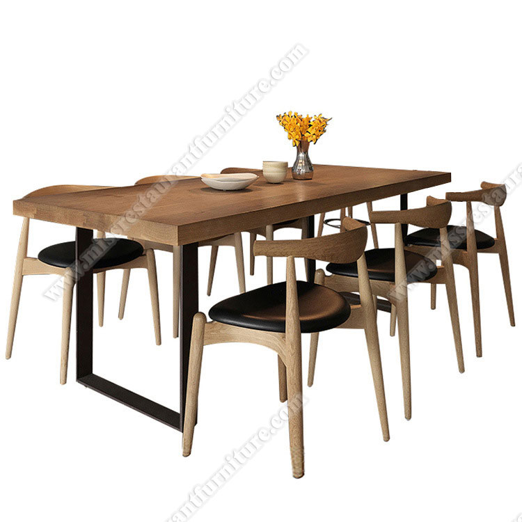 Rectangle commercial solid wooden bench restaurant table and chairs, 4 seat wooden coffe shop dining table and chairs set, wood restaurant table and chairs 3002