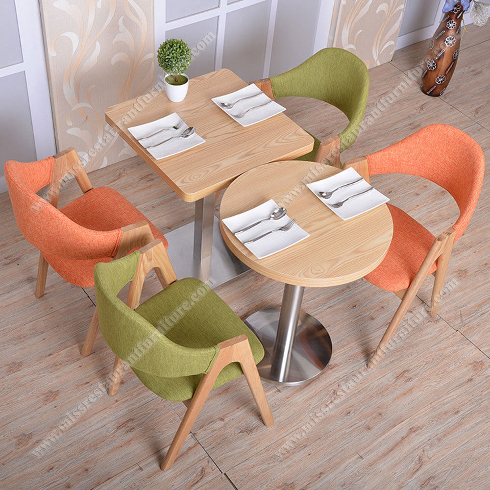 Customize modern cafe room 2 seat fabric dining chairs and table set, square/round cafe table and fabric dining chairs furniture, solid wood restaurant table and chairs 3010