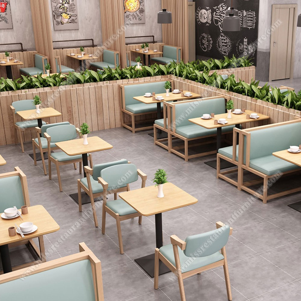 Modern restaurant solid wood double booth seats chairs and table set, ash wood dining table and double side booth seating, wood restaurant table and booths 3313
