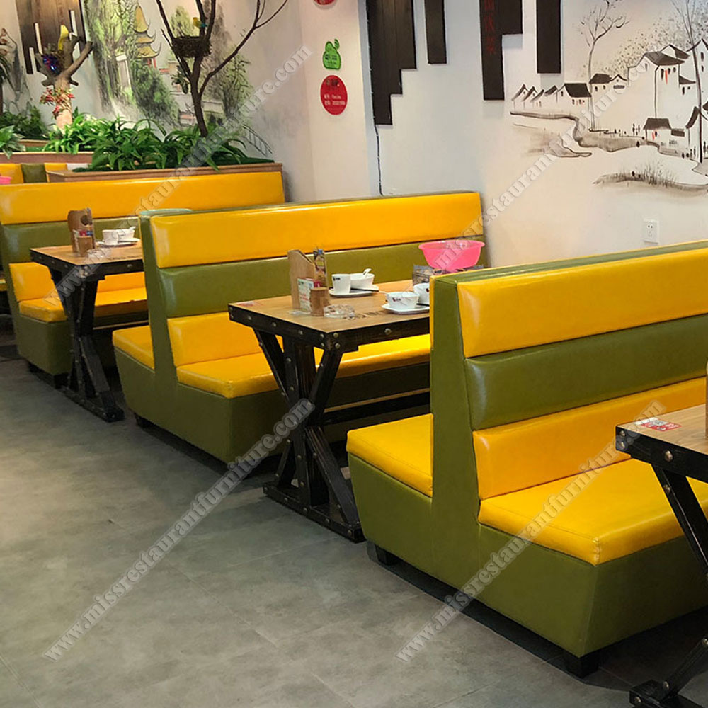 Industrial vintage rural style leather booth table set used restaurant tables and booth seating,  restaurant table and booths 3314