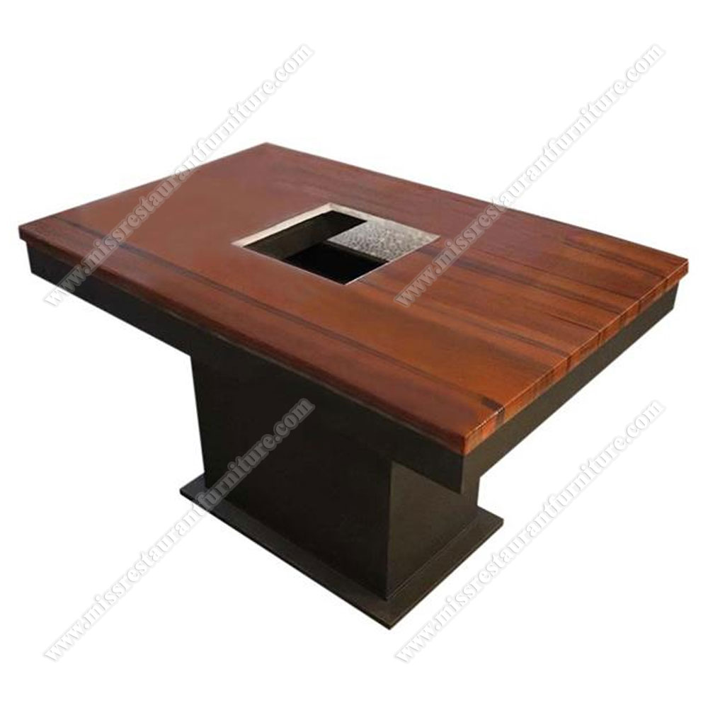 Wholesale wooden smokeless barbecue lift hot pot table restaurant dining commercial induction cooker grilling integrated table, wood hot pot tables furniture 4006