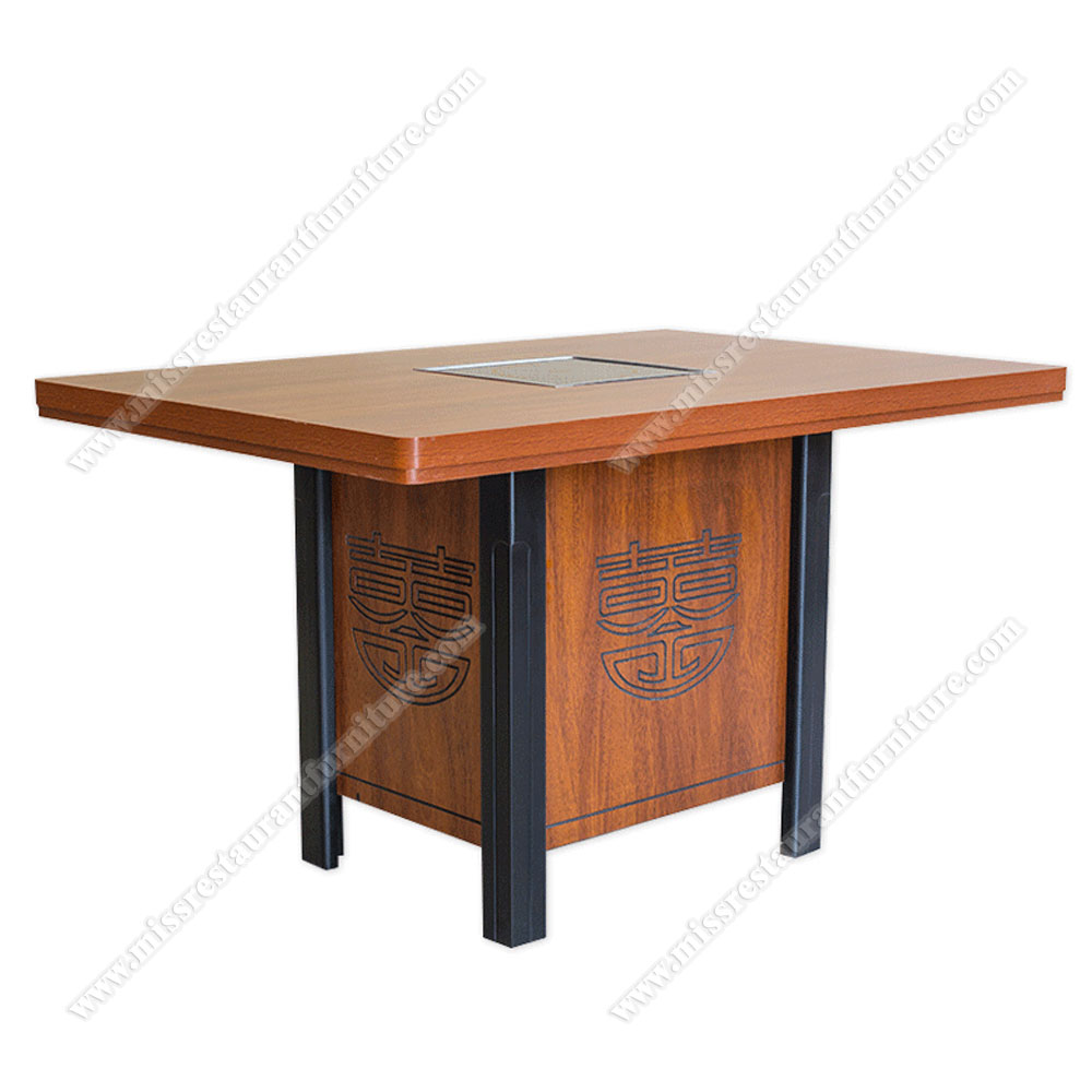 Chinese supplier household decorative oriental style hot pot tables furniture plywood restaurant tables with induction cooker, wood hot pot tables furniture 4007