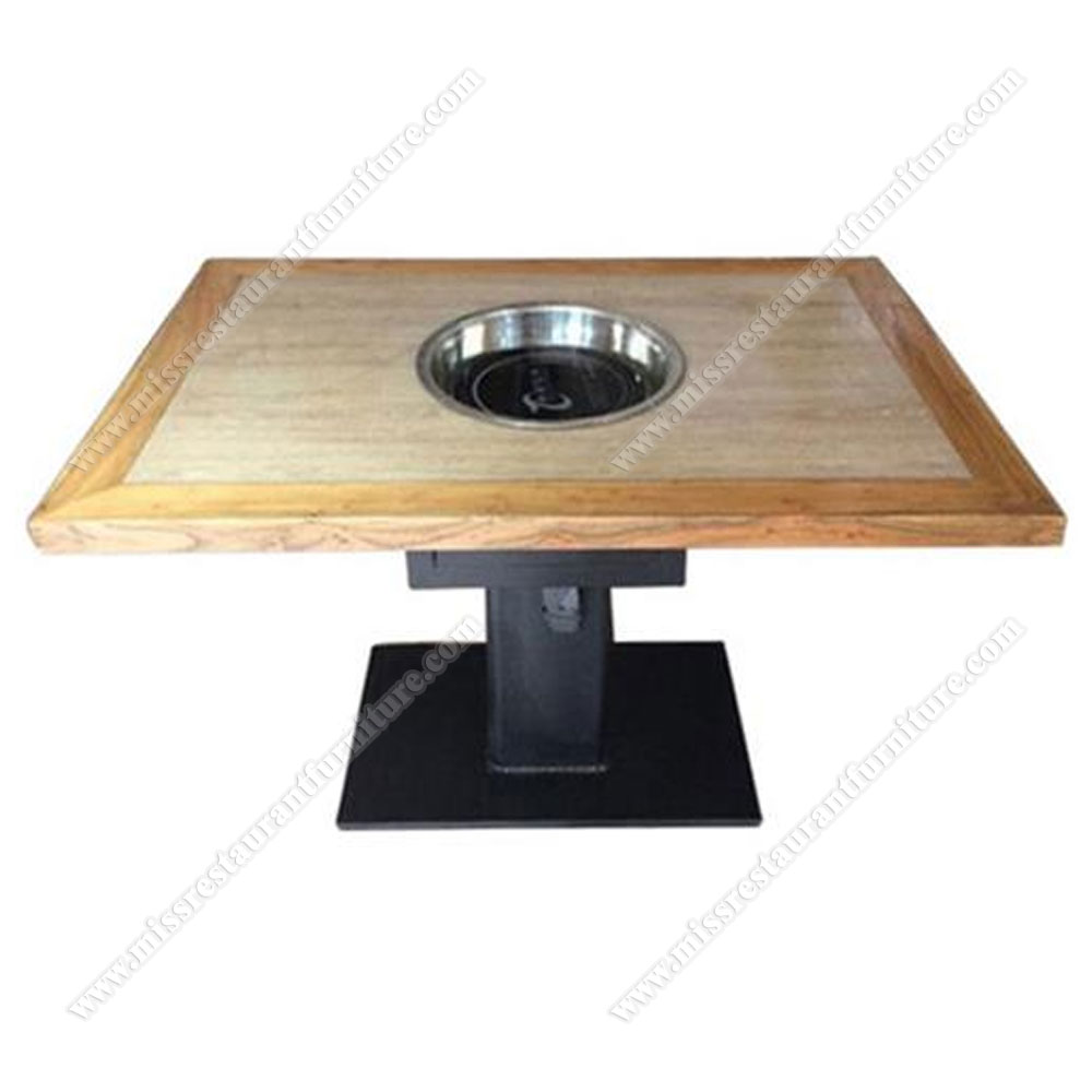 Dining furniture coffee shop hotel diner wood modern hot pot restaurant tables ash wood korean barbecue table with iron legs, wood hot pot tables furniture 4008