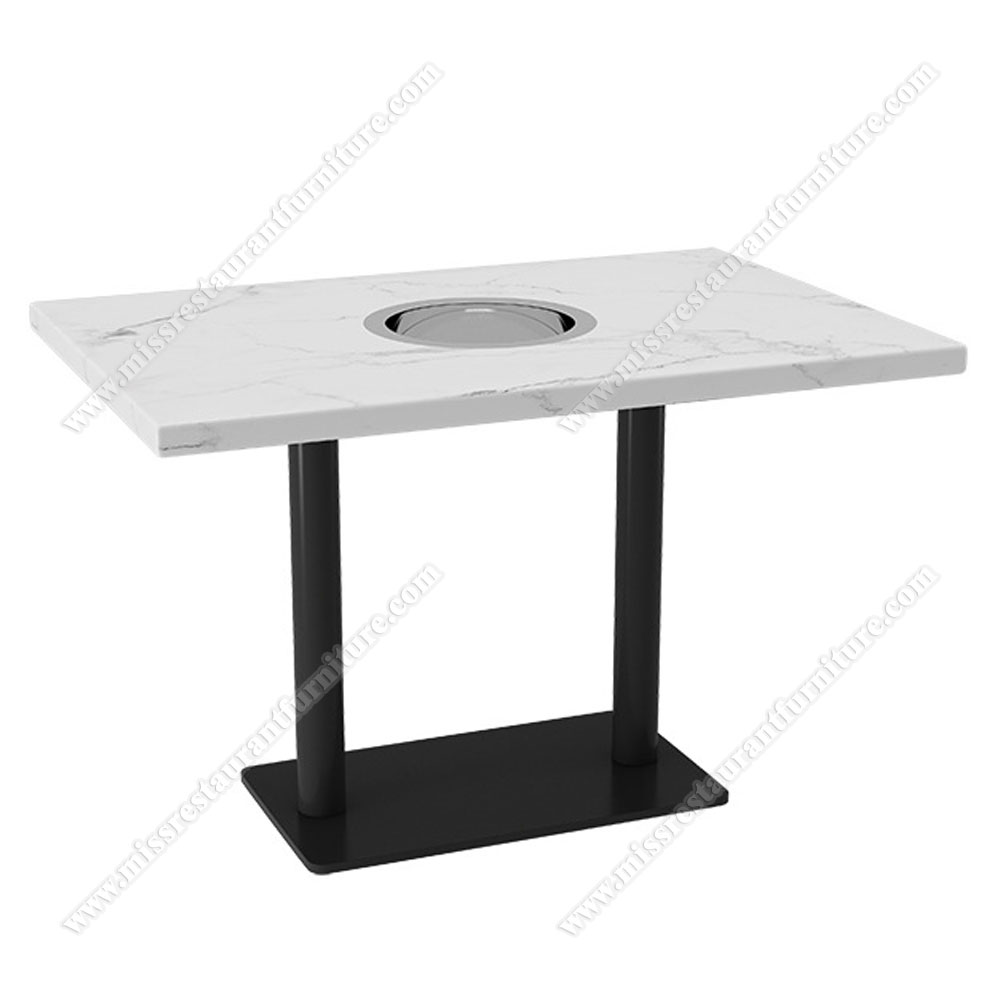 Classic sintered stone restaurant table metal commercial smokeless hot pot table rectangle dining room white marble hot pot tables, marble hot pot tables furniture 4201