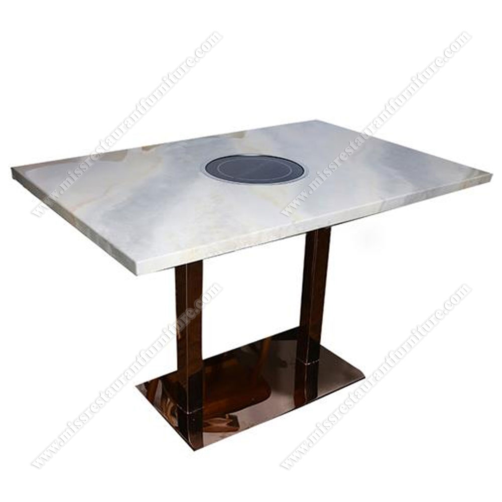 High-end quartz stone top solid surface restaurant hot pot table durable white marble hot pot tables supplier for restaurant/fast food, marble hot pot tables furniture 4203