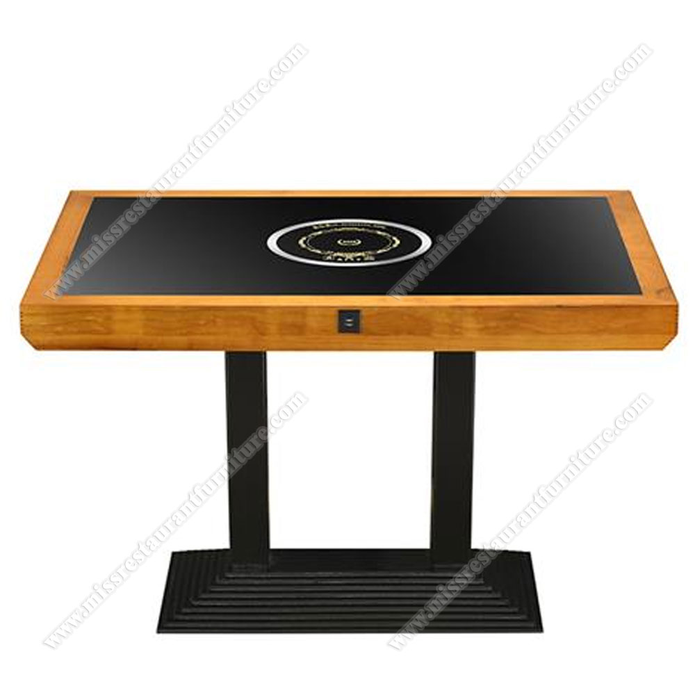 Hot sale modern commercial dining marble steam hot pot restaurant table rectangle wood frame dining hot pot tables furniture, marble hot pot tables furniture 4207