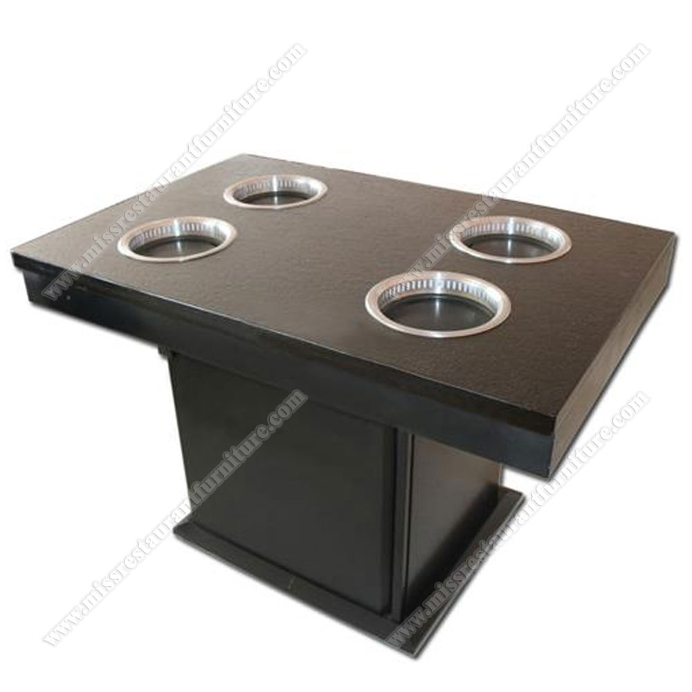 Black quartz stone restaurant dining BBQ table fast food furniture with smokeless parts customize 4 hot pot marble dining table, marble bbq tables furniture 4211