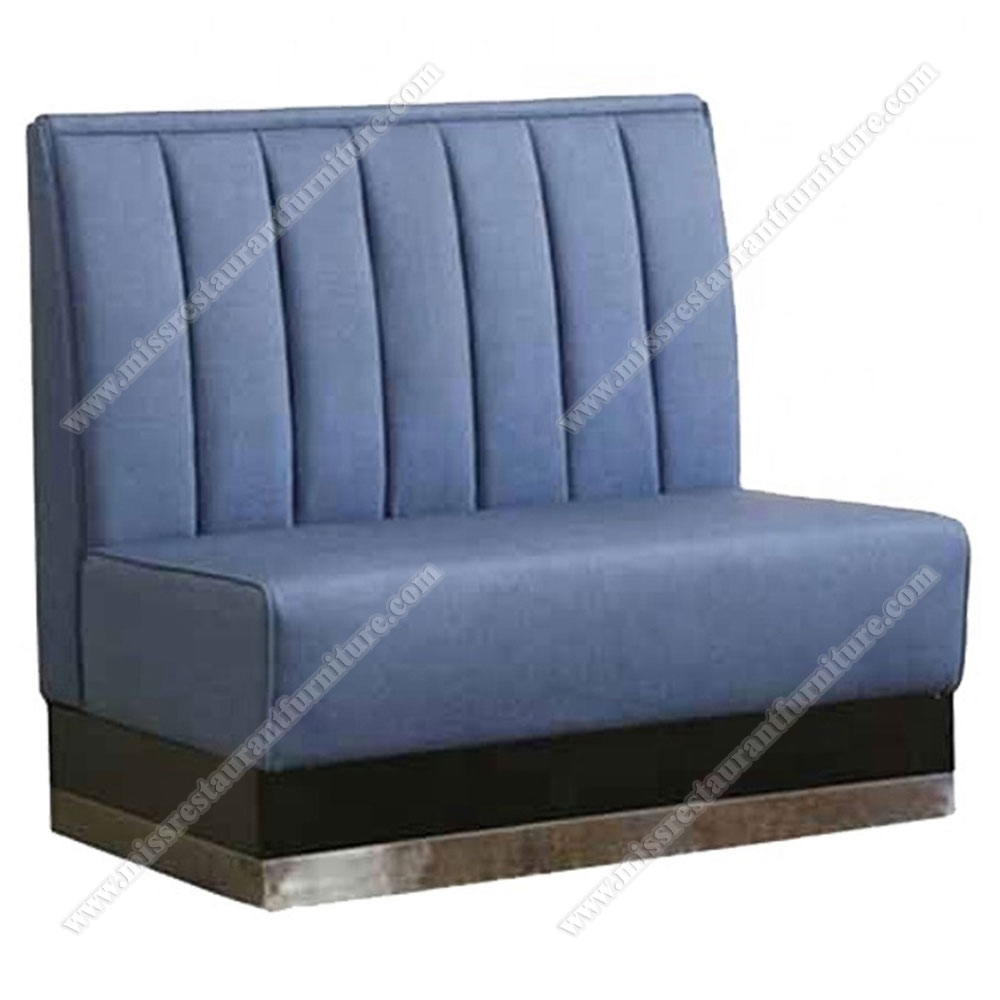 Blue vinyl leather custom stripe back dining room restaurant booth seating with metal baseboard, leather restaurant booth seating 5002