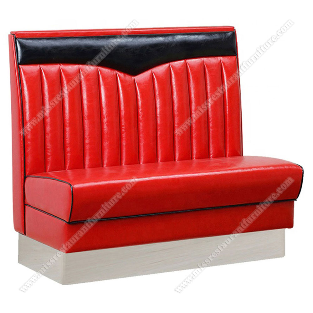 Gloss red leather wave top retro diner booth couches seating furniture with steel booth base, leather restaurant booth seating 5006