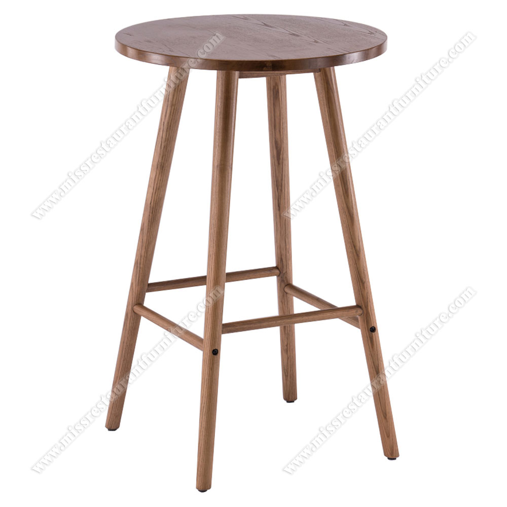 Wholesale small round restaurant high bar table with footrest solid wood round bistro high bar tables, solid wood restaurant bar tables 6003