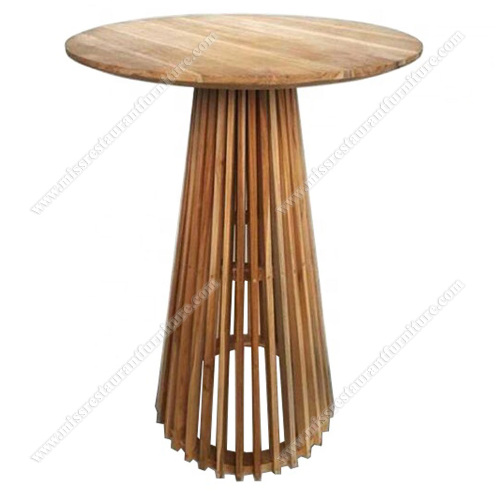 Classic birch solid wood 2 seat round high bar tables with stripe wood base durable round high high top tables, solid wood restaurant high tables 6008