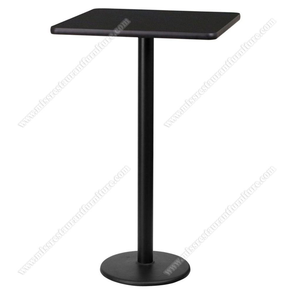 Black squre wood high bar table top with iron bar table base factory price restaurant bistro high tables, restaurant square high bar tables 6022