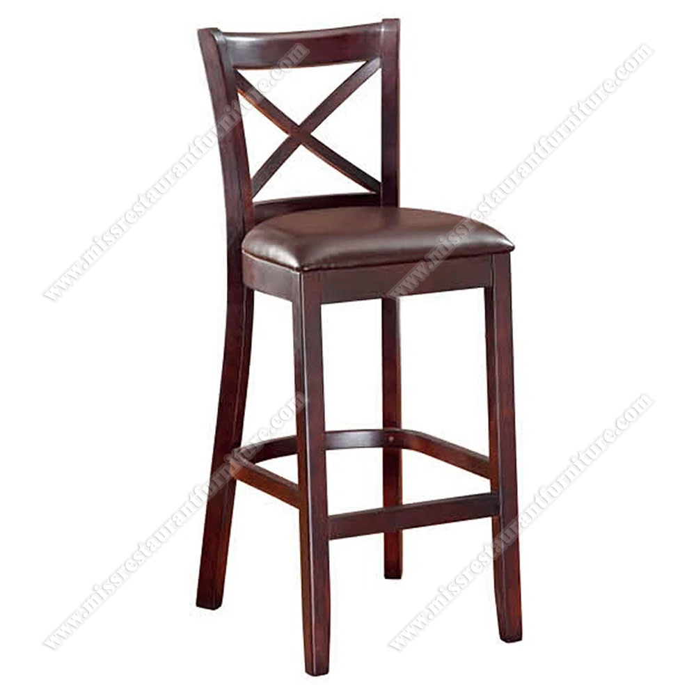 Classic antique restaurant wood pub bar chairs with cross back club bistro wood high bar chairs, solid wood restaurant bar stools 6307