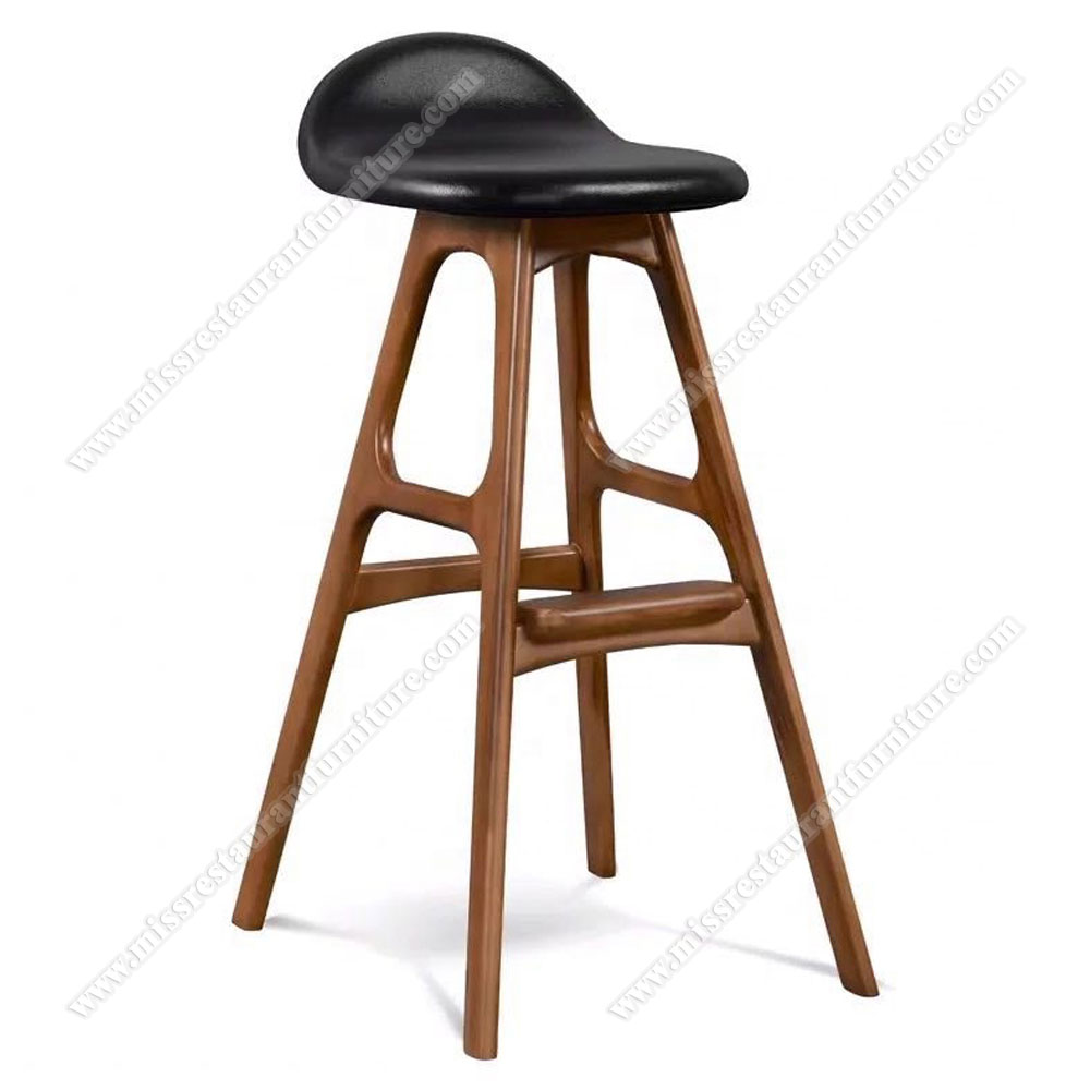 Solid wooden legs cafe restaurant leather bar stools with short back restaurant ash wood high bar chairs, solid wood restaurant bar stools 6313