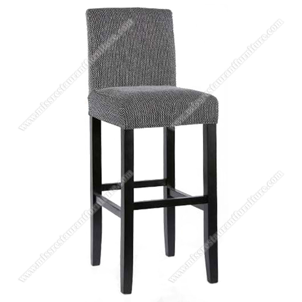 Black painting wooden legs bar chairs with high fabric backrest cheap fabric high bar chairs furniture, solid wood restaurant bar stools 6317