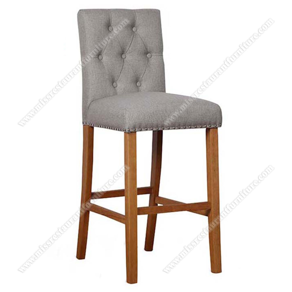 Customize with button fabric back high bar chairs bench wooden club counter bar chairs with footrest, solid wood restaurant bar stools 6318