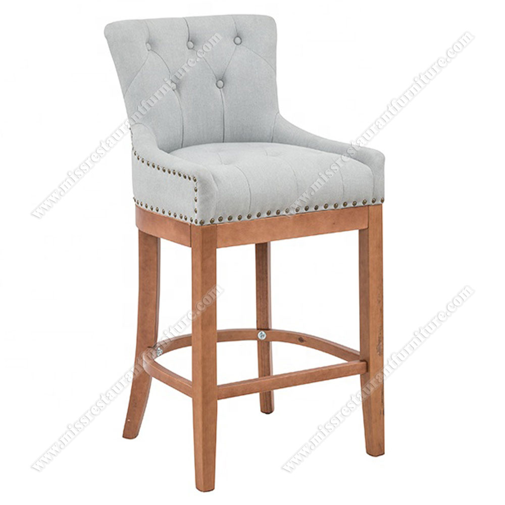 Manufacturer direct sales european style antique solid wood bar stool chairs with fabric button backrest, solid wood restaurant bar stools 6321