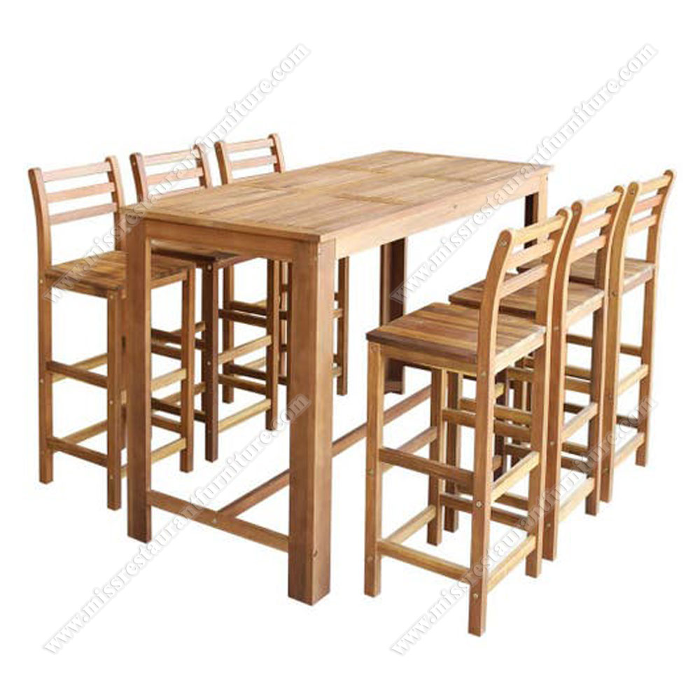 Customize 4 seat ash wood dining high tables set bistro/pub solid wood rectangle high bar table and bar chairs furniture, customize wood bar table and bar chairs set 6608