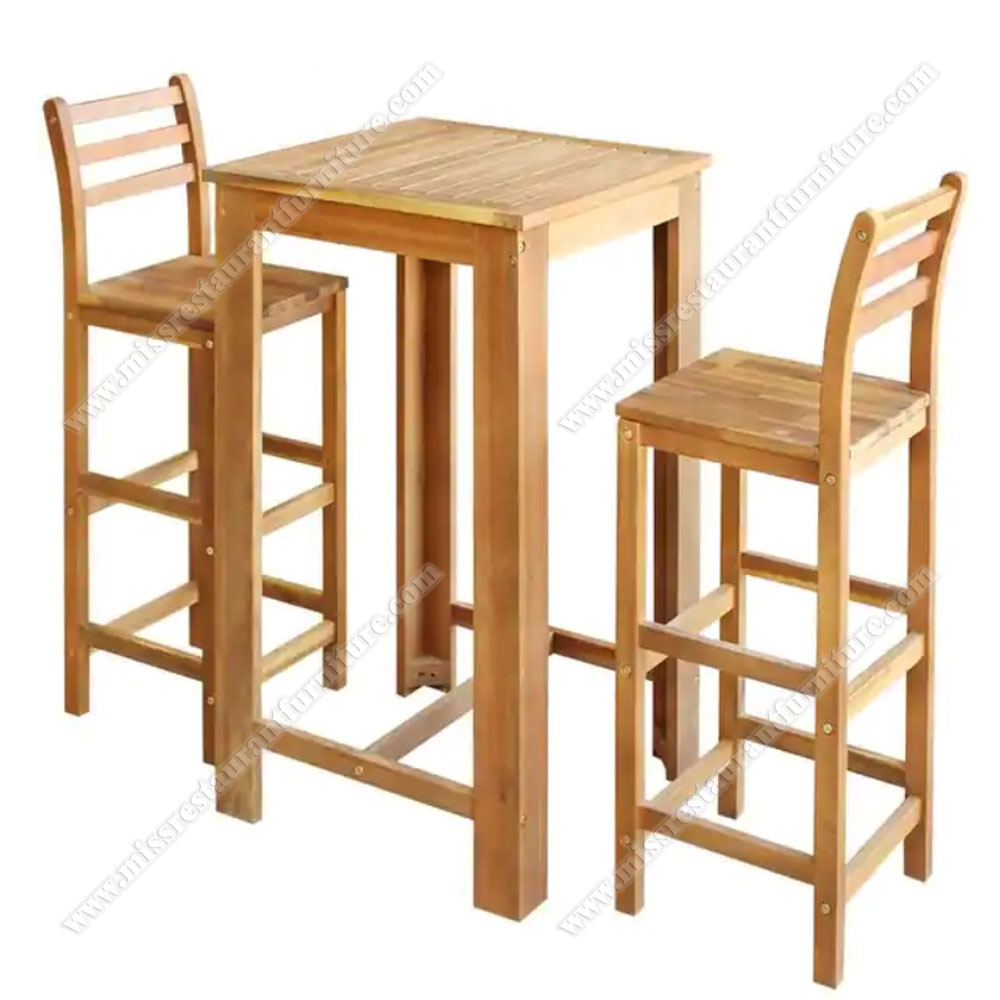 Durable rustic square high bar table set furniture solid beech wooden pub/restaurant high table and wood bar chairs set, square 3pcs wood bar table and barstools set 6610