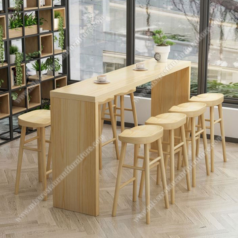 U shape wood long lobby high bar table and chairs furniture long design plywood modern U shape high cabinet set, wood lobby high cabinet and bar chairs set 6620